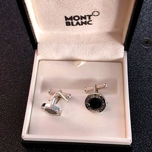 Mont Blanc Cufflings, Sterling  Silver with Black Onyx Inlay